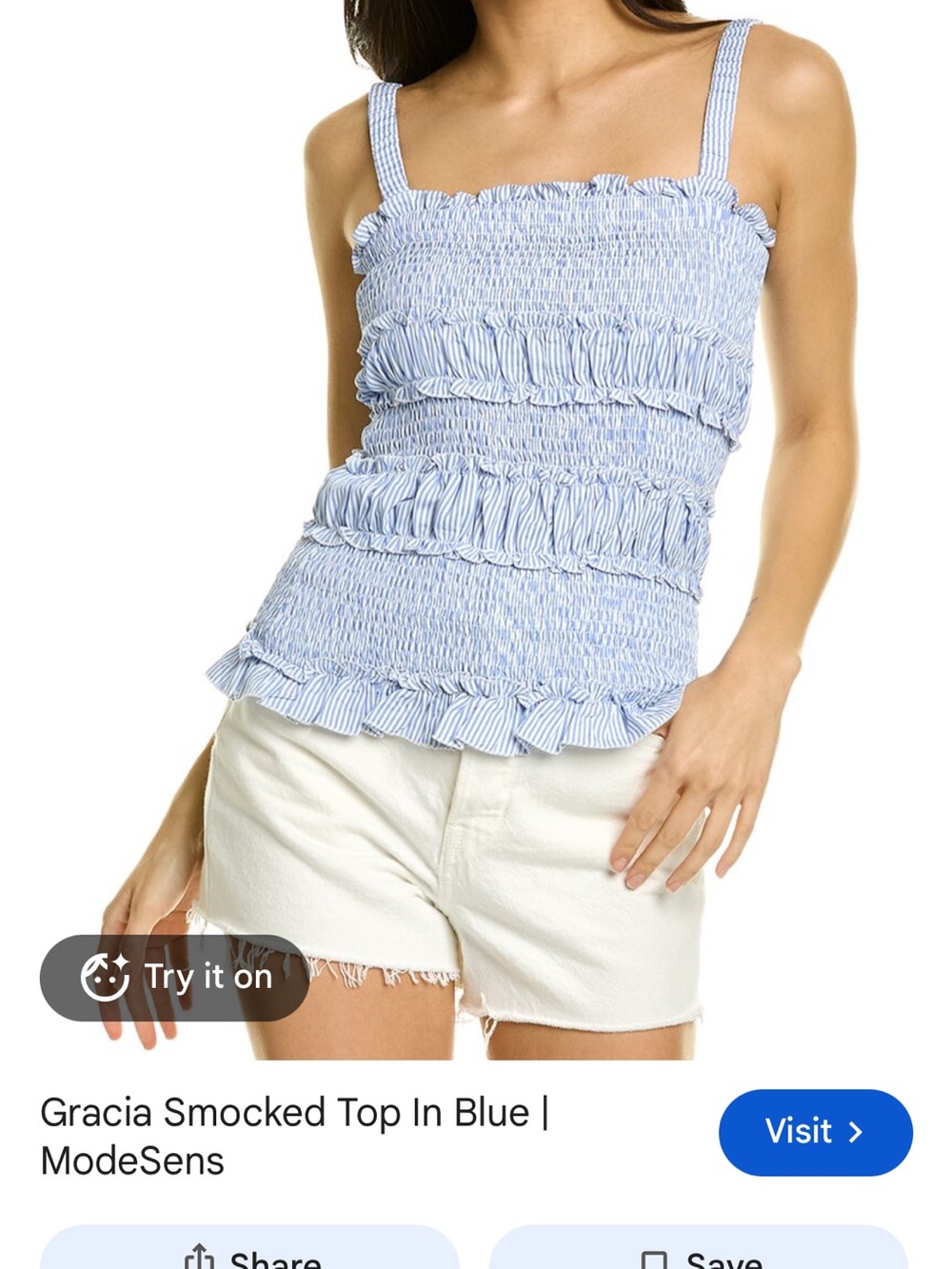 Gracia Light Blue Smocked Camisole with Ruffle Tiers